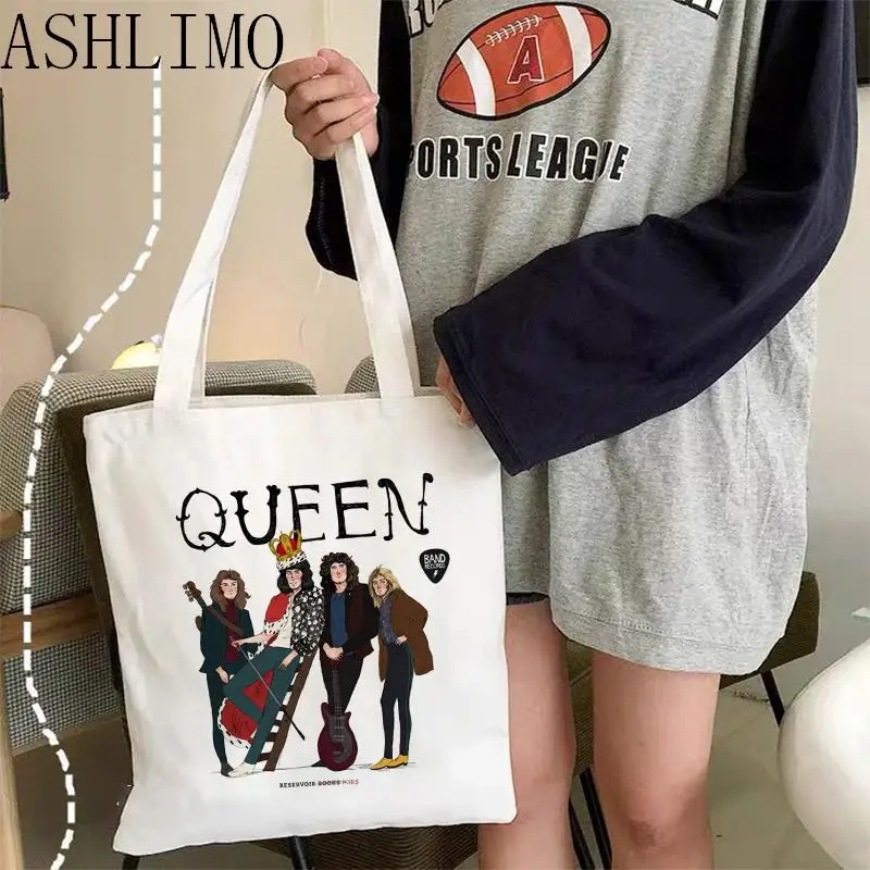 Queen Music Team High Capacity Women Eoc Friendly Tote Bag Canvas Bag 2022 Foldable Shoulder Bag Shopping Printed Bag Reusable