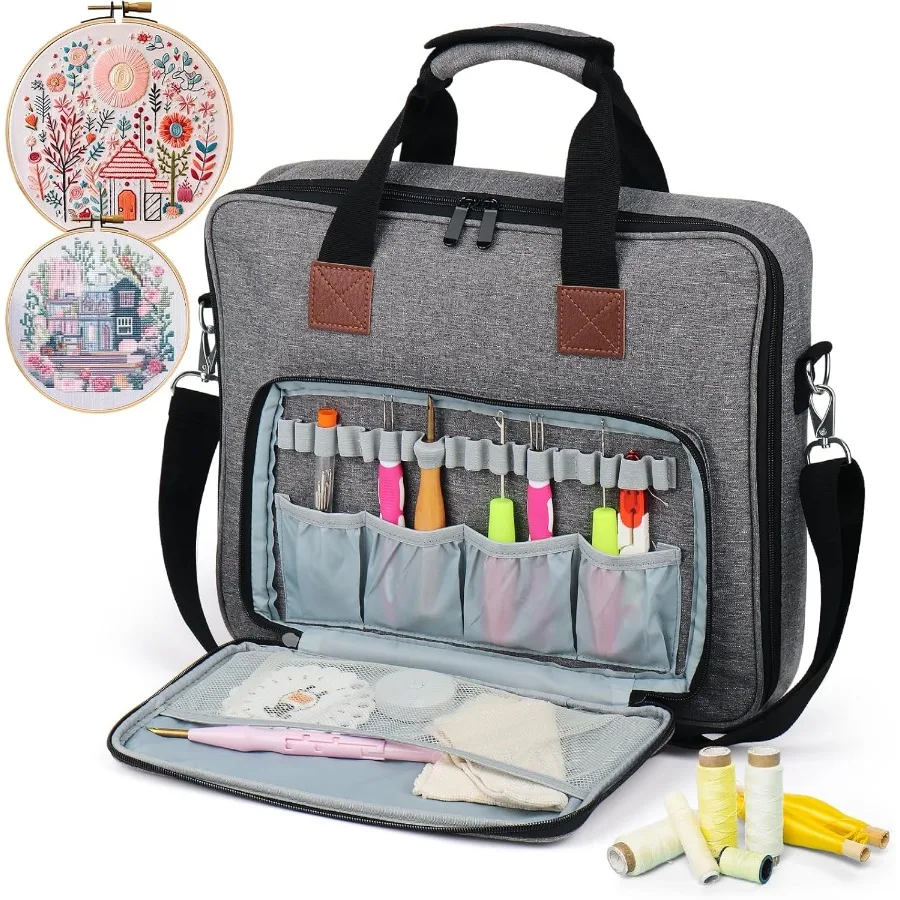 

Large Capacity Multi-functional Embroidery Storage Bag for Beautiful Embroidery Designs Portable Craft Case with Handles and Sh