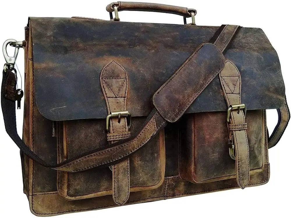 

Retro Brown Leather Laptop Messenger Bag for Men and Women, Crossbody Office Briefcase Travel Bag