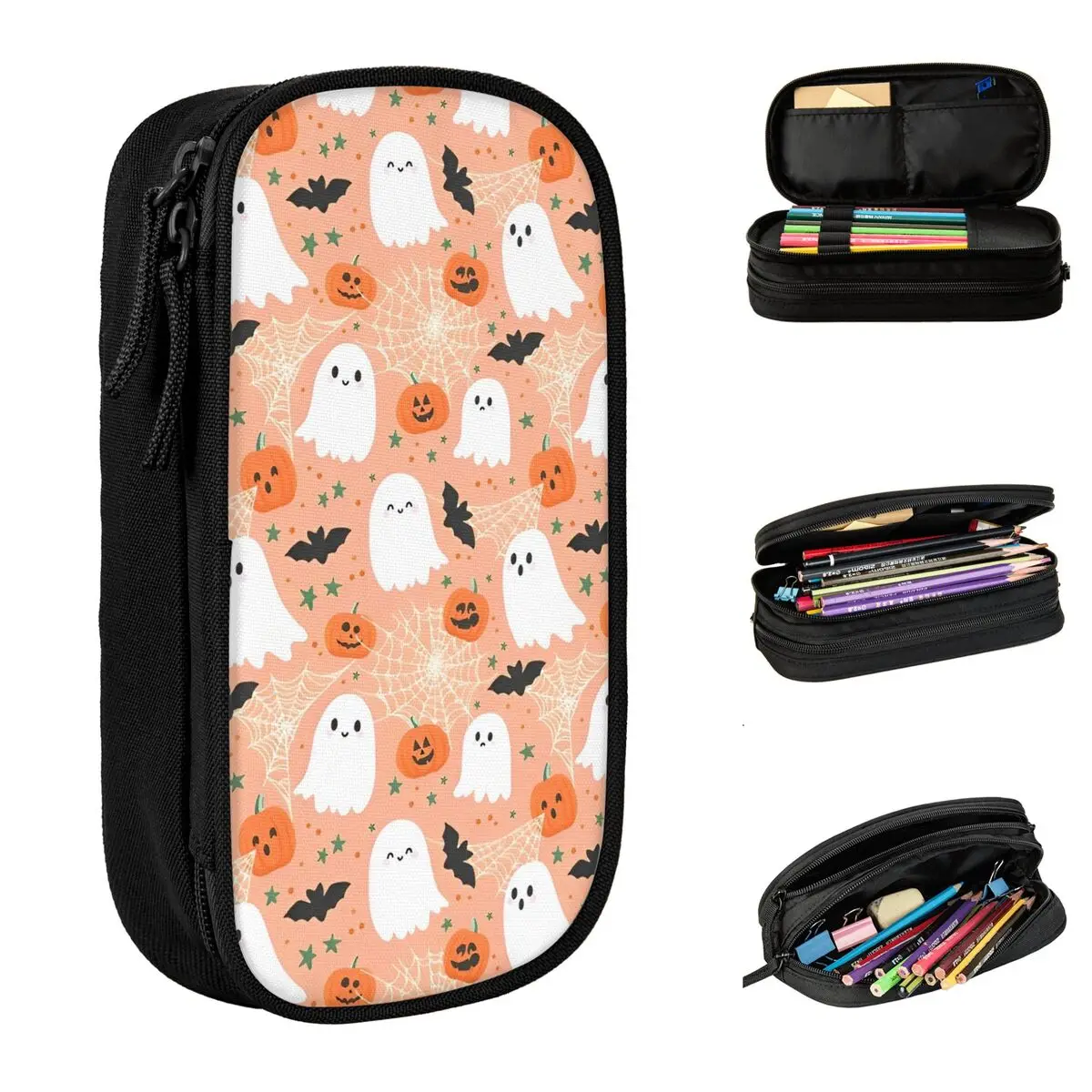 Halloween Pumpkins Ghosts Pencil Cases Cute Pencil Box Pen Box for Student Large Storage Bags School Supplies Gifts Accessories