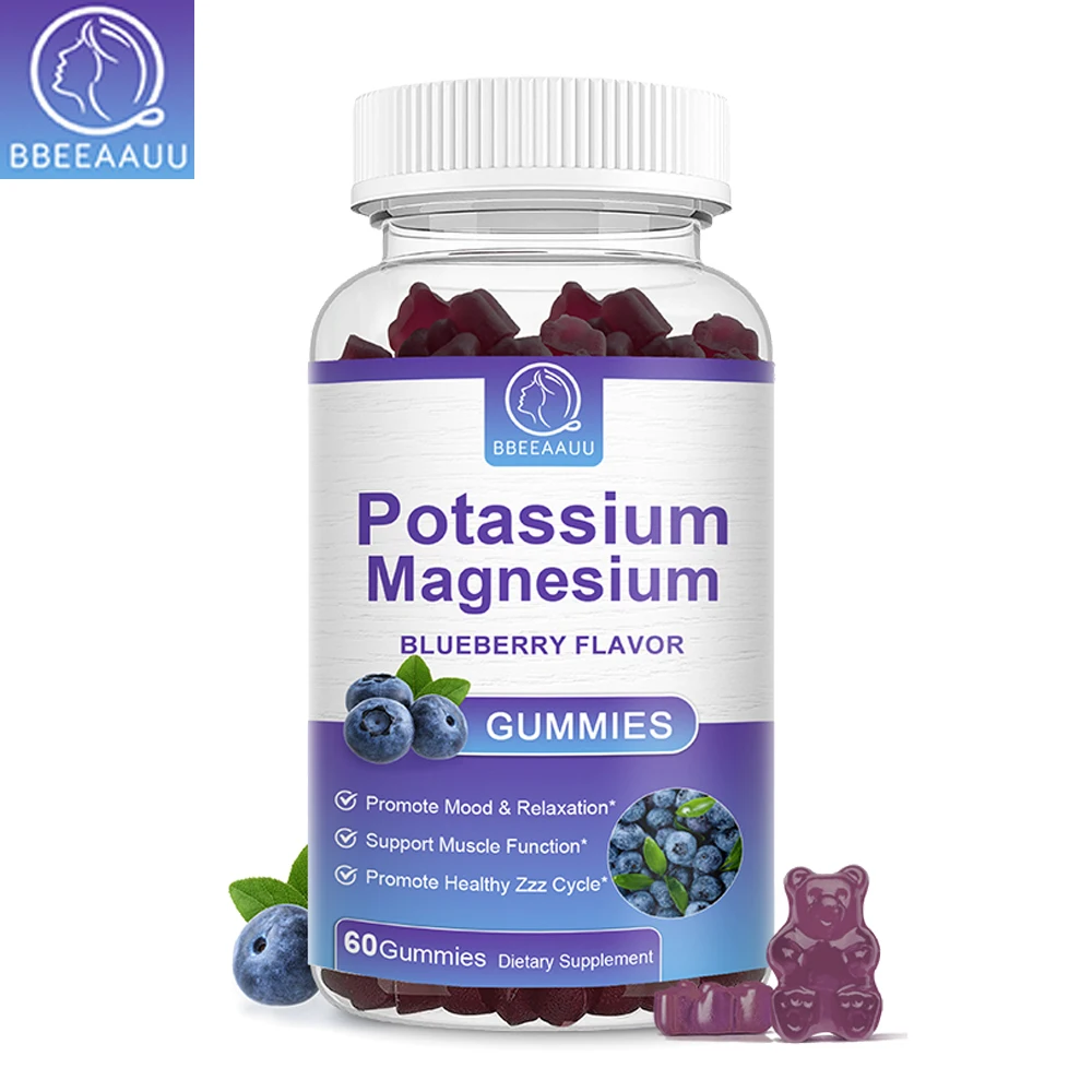 BBEEAAUU Potassium Magnesium Gummies for Leg Cramps & Muscles Health Sleep Better Nervous System Health Balanced Blood Pressure