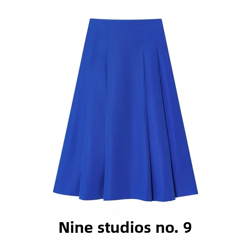 

High Waist Pure Color Midi Skirt with kets Pleated f Body Skirts Women's Casual Polyester Fiber A-Line Skirt