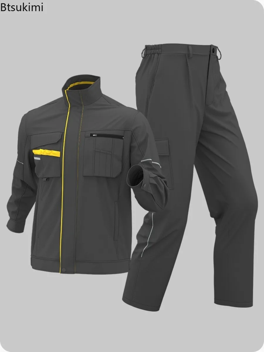 spring-autumn-men's-color-blocked-work-uniform-set-anti-static-industrial-safety-protection-wear-resistant-workshop-work-clothes