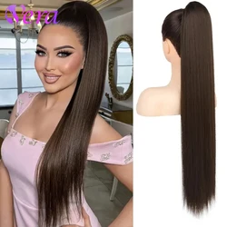 Long Ponytail Hair Extensions #2 Dark Brown Color Straight Drawstring Ponytail Remy Human Hair Extension Women's Daily Wear