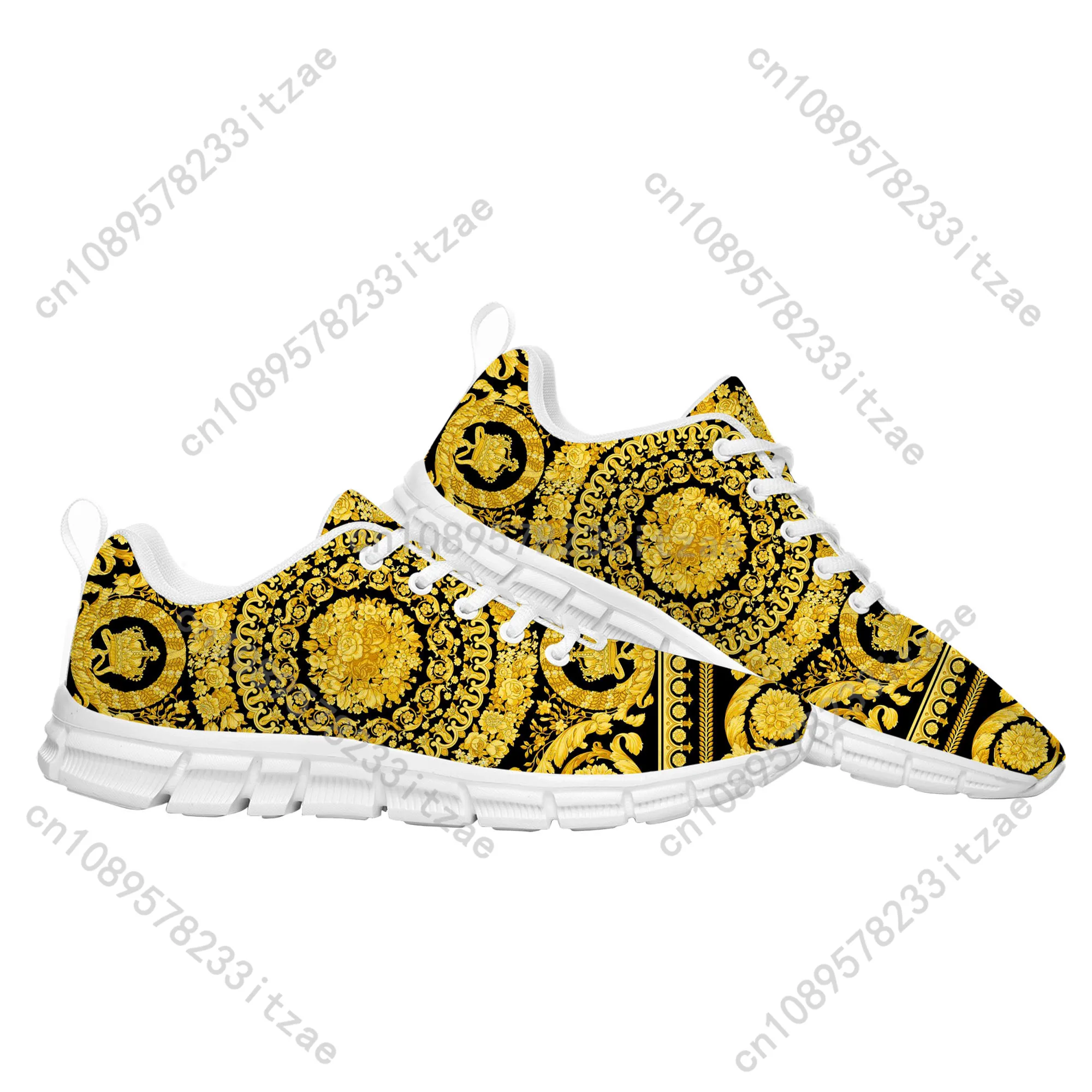 Luxury Golden Floral Prints Sports Shoes Mens Womens Teenager Kids Children Sneakers High Quality Casual Sneaker Custom Shoes