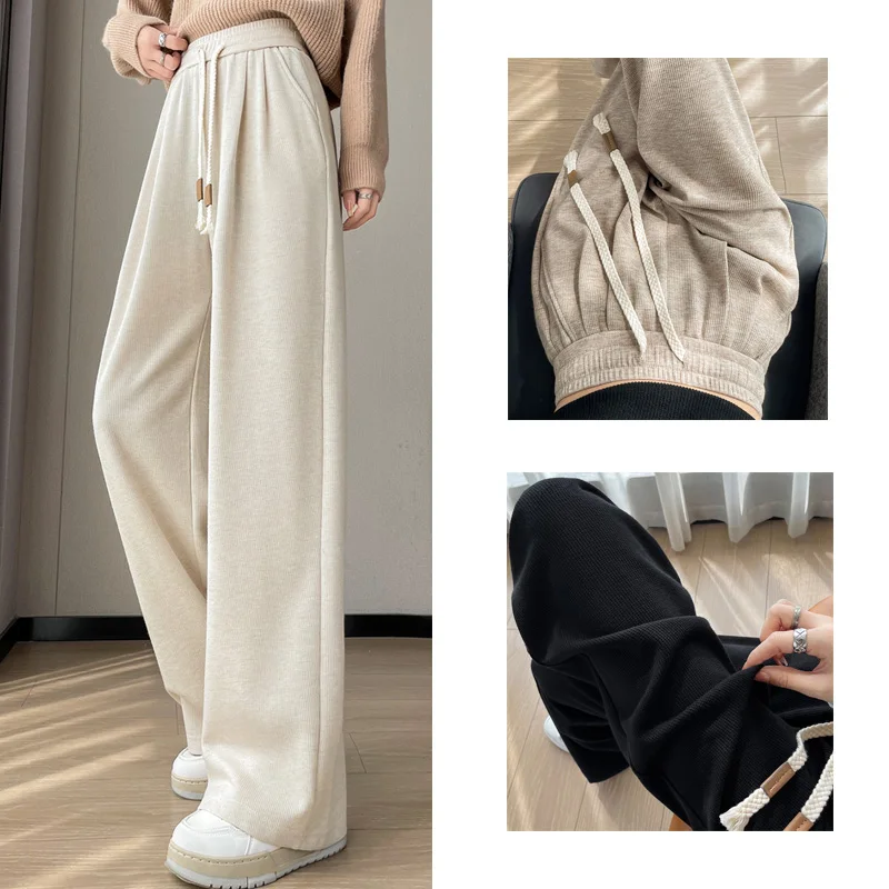 

2024 Spring Autumn Women Vintage Casual Daily Baggy Wide Leg Pants Lady Korean Style Concise High Waisted Straight Leg Trousers