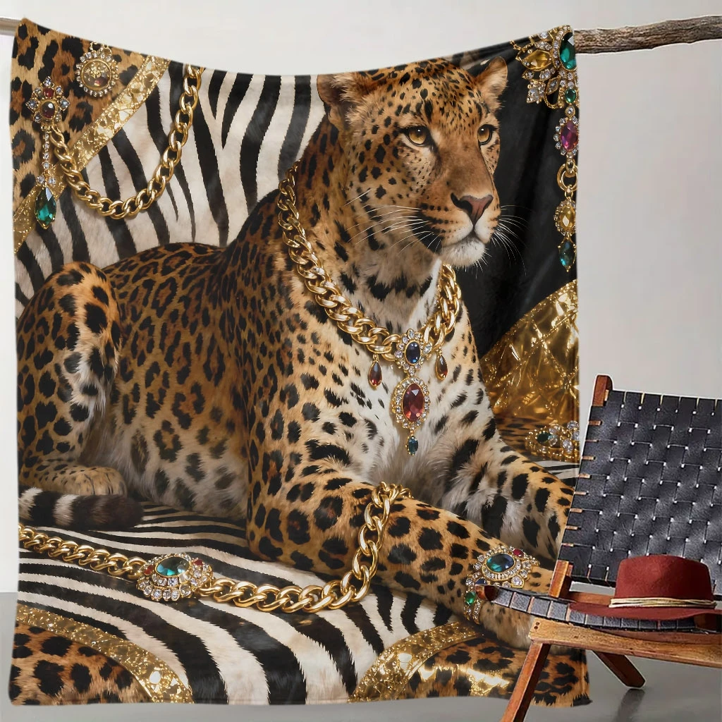 1pc Comfortable and Luxurious Leopard Print Necklace Flannel Blanket, Suitable for All Seasons, Cooling Blanket, Soft and Breath