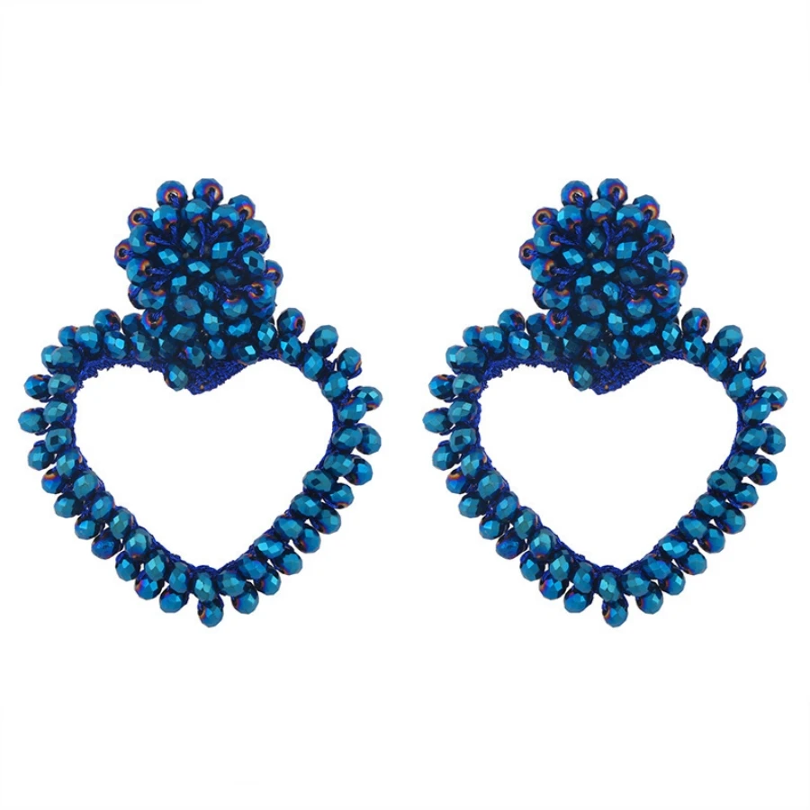 INKDEW Heart Shape Drop Earrings For Women Beads Handmade Threading Crystal Big Long Earrings Jewelry Gift EA078