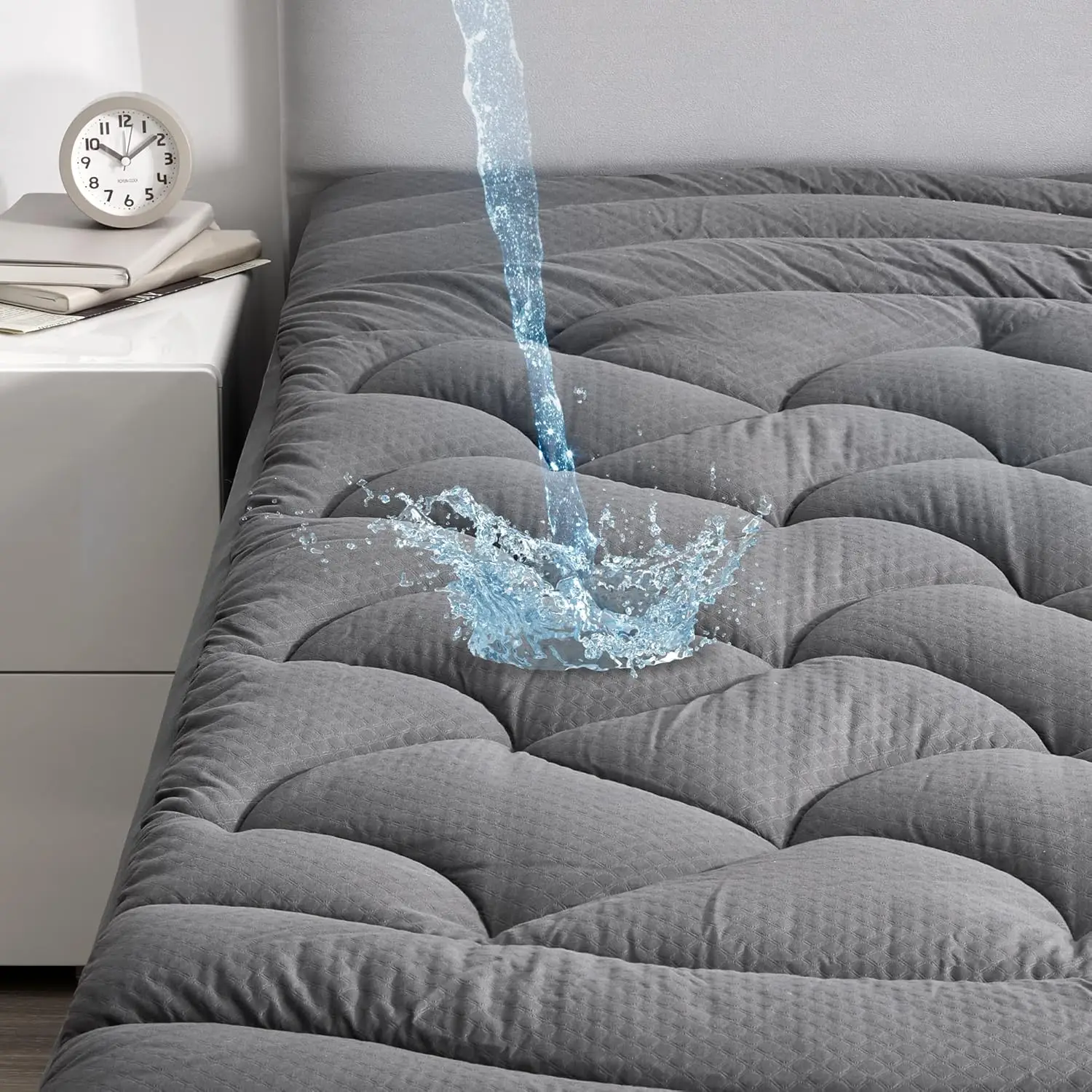 

Grey Queen Waterproof Mattr Pad, Premium Soft Emed Mattr Topper, Quilted Fitted Mattr Protector Cover With Elastic Deep Pocket