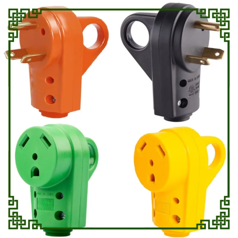 American RV 125V  30A  Pull Ring Power Plug Socket  Green Yellow Orange  Copper 3 Pin  Plug Connector Caravan Accessories