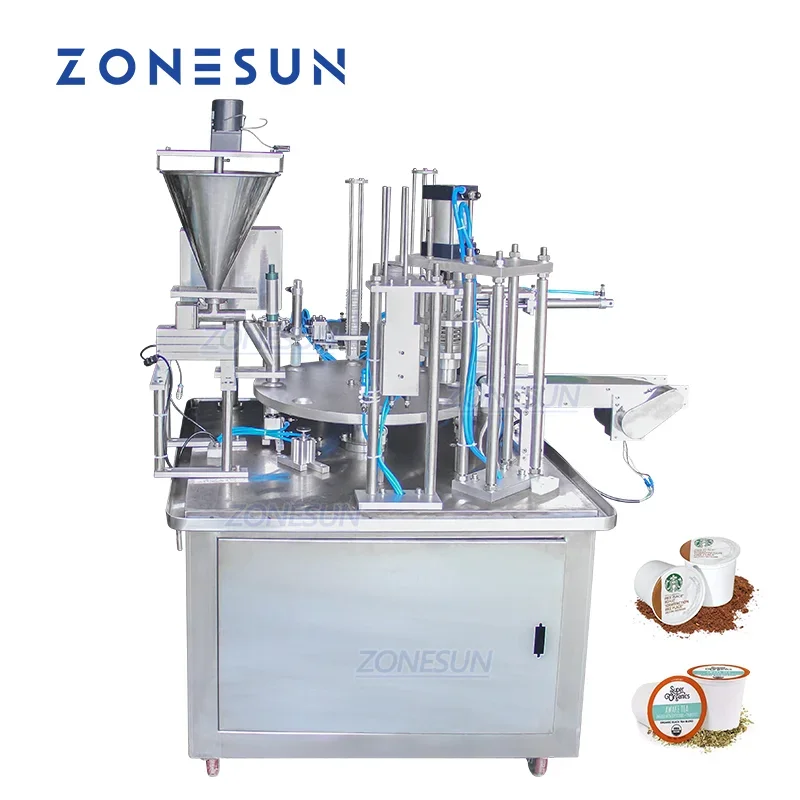 ZONESUN Mesin Pengemas dan Penyegel Kuantitatif Bubuk Halus Polong Kopi Putar Otomatis