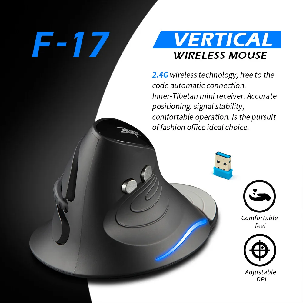 

ZELOTES F-17 2.4GHz Wireless Gaming Mouse Vertical Mouse Ergonomic Adjustable DPI Optional Portable Mice for PC Mac Computer