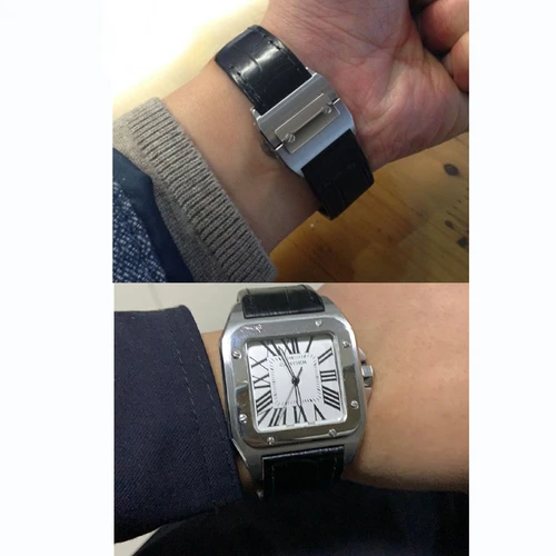 Imagen 2 del producto Correa de reloj de cuero genuino para Cartier Sandoz Santos 100, accesorios de correa de reloj suaves y cómodos, pulsera de 20 a 23mm