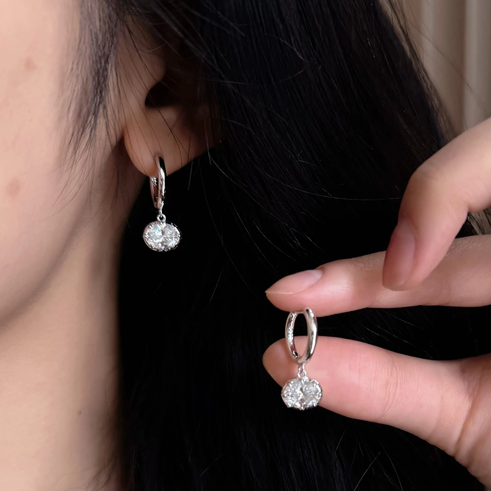 3cttw East West Oval Cut Moissanite Huggie Earring for Women Bezel Set Dangle Drop Earrings 925 Sterling Silver Jewely Certified