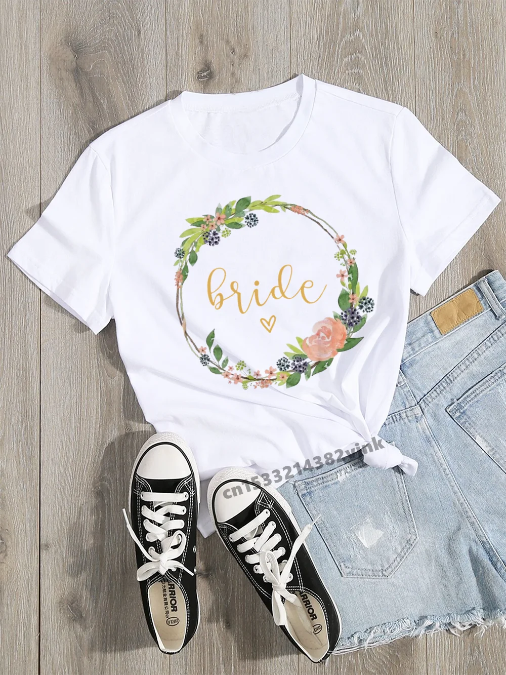 Bloemen Bachelorette Team Bruid Wedding Party Vrouwen Evjf Tee Shirt Casual Dames Basic O-Kraag Witte Korte Mouwen T-shirt meisje