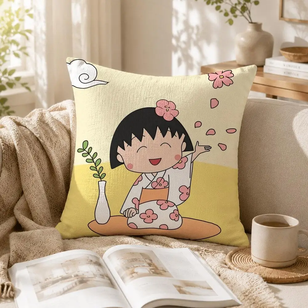Cartoon Chibi M-Maruko-ChanS Cushion Cover Linen Square Pillow Case Naturally Durable Hypoallergenic Gentle On Sensitive Skin