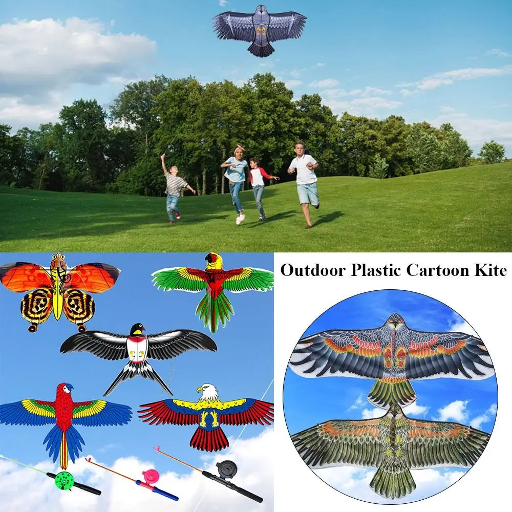 Aquilone aquila di plastica 30 metri linea aquilone grande aquila aquiloni uccello volante regalo per bambini aquilone cartone animato viaggi in famiglia giocattolo sportivo all'aperto