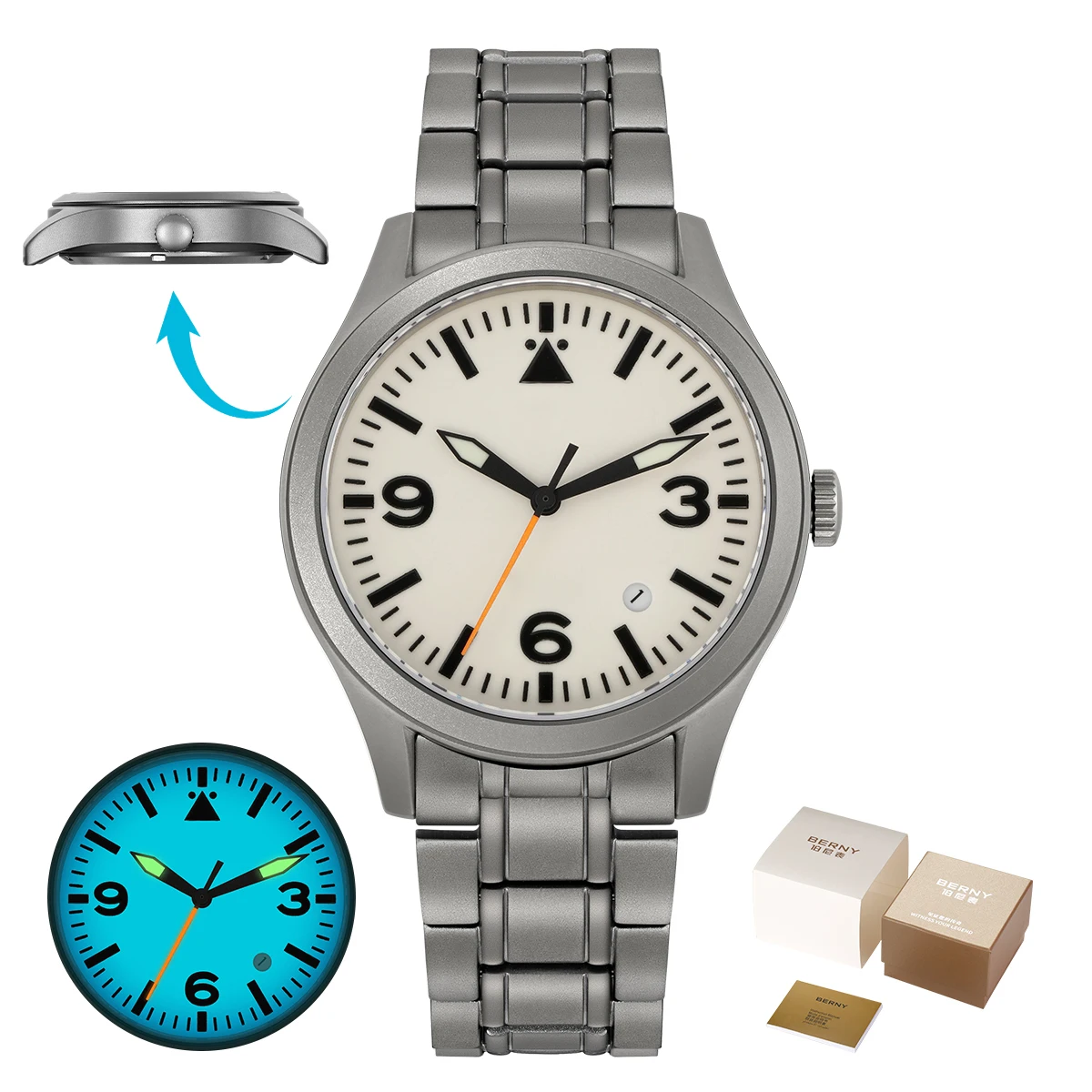 BERNY Volledig titanium automatisch horloge voor heren Saffier AR gecoat 10Bar Avondmaal Lichtgevend herenhorloge Sport Luchtvaart Herenhorloges