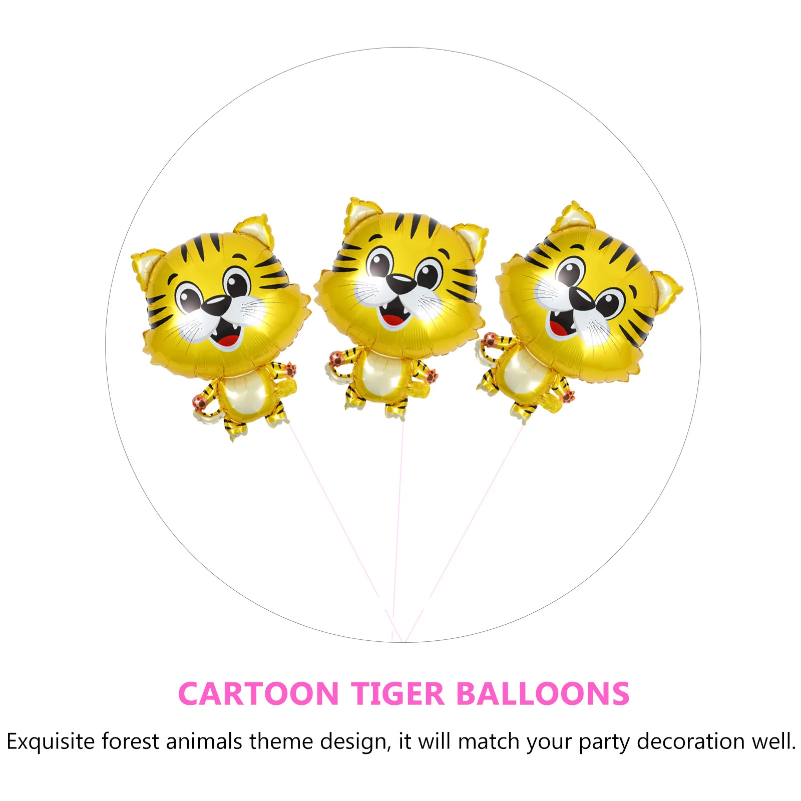 

3Pcs Aluminum Film Cartoon Tiger Balloons Durable Birthday Party Decor Kids Jungle Animals Theme Party Decoration