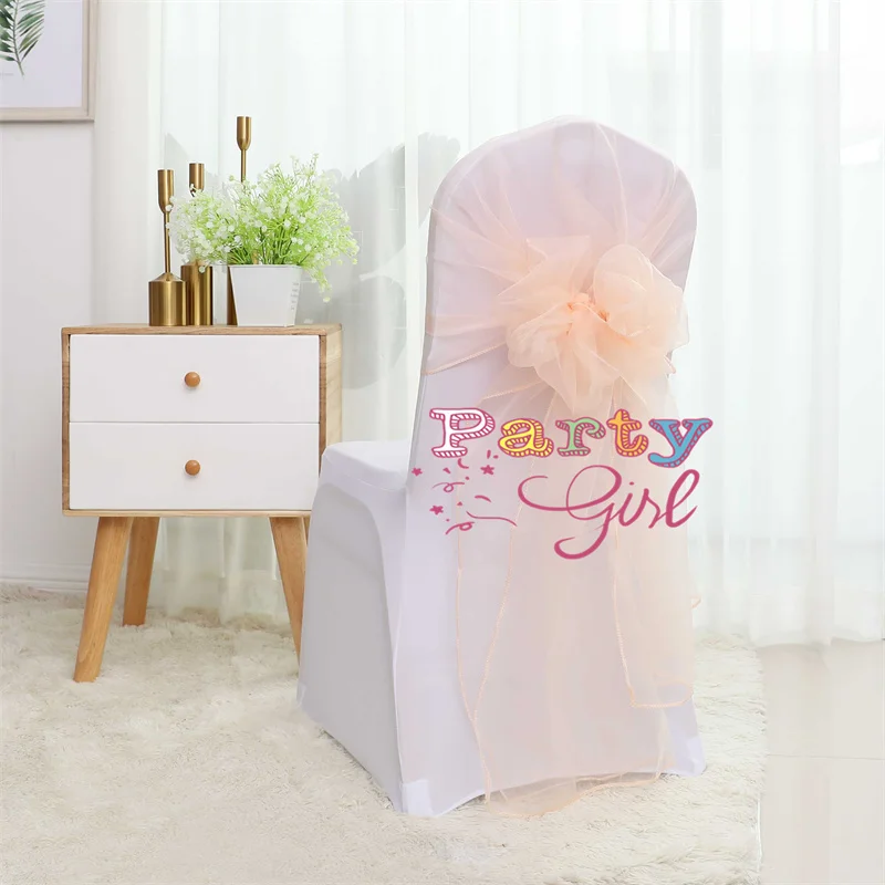 65x75cm Organza Chair Sashes Wedding Chair Cover Sash Tie Bow For Event Paty Christmas Dinner Decoration