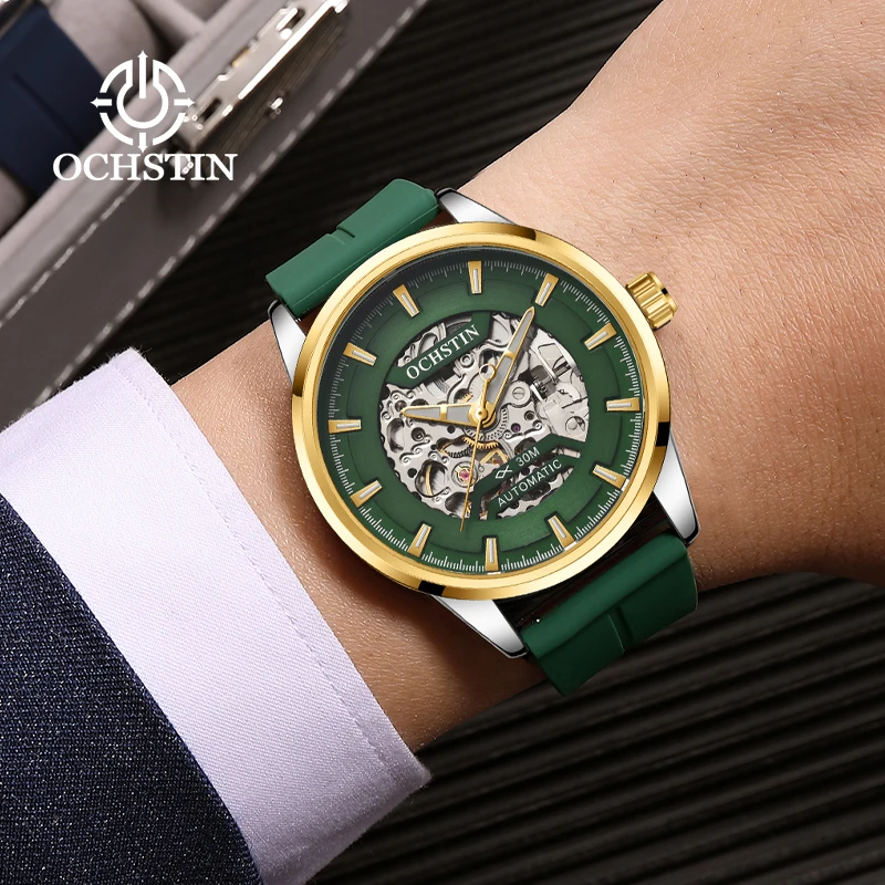 

OCHSTIN New Model Skeleton Mechanical Movement Watches Man Silicone Strap Wristwatch Men‘s Waterproof Luxury Watch For Men