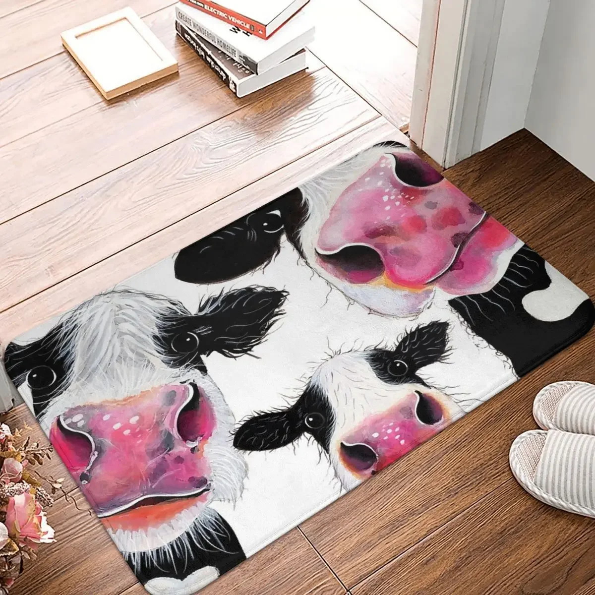 

Коврик с коровьим принтом, коврик с животным принтом, коврик для ног, нескользящий коврик из полиэстера, для входа, кухни, спальни, балкона, туалета