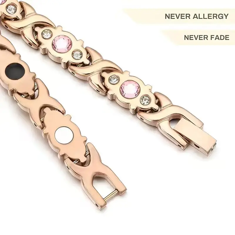 Energy Magnet Bracelet for Women, Magnetic Bracelet, Eco-Friendly Alloy Bracelet with Sparkling Rhinestones, Ladies' Wristband f
