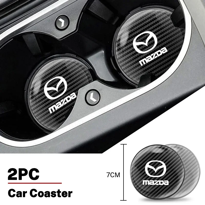 2025 حار 2 قطعة سيارة ألياف الكربون الغراء كوستر المضادة للانزلاق كوب ماء شرب حصيرة لمازدا 2 3 6 BM GJ CX-5 CX5 KE KF CX-3 CX7 CX-8 Acc #4