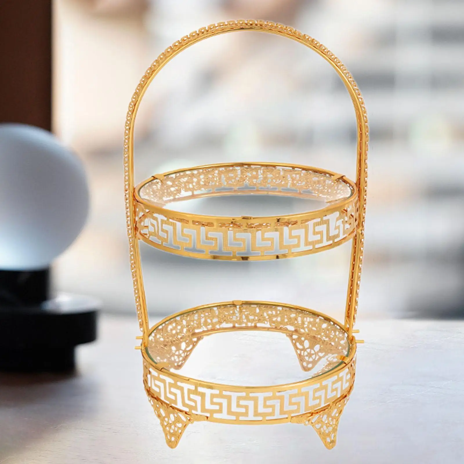 Gold 2-tier Fruit Serving Tray Cupcake Holder Portable Gold Afternoon Tea Stands for Birthday Party Restaurant Hotel Home Use