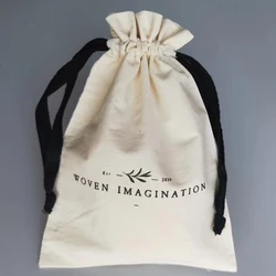 50 Pure Cotton Drawstring Bag with Black Rope for Jewelry Gift Packaging Pouches Chic Wedding Party Favor Bags Personalized Logo
