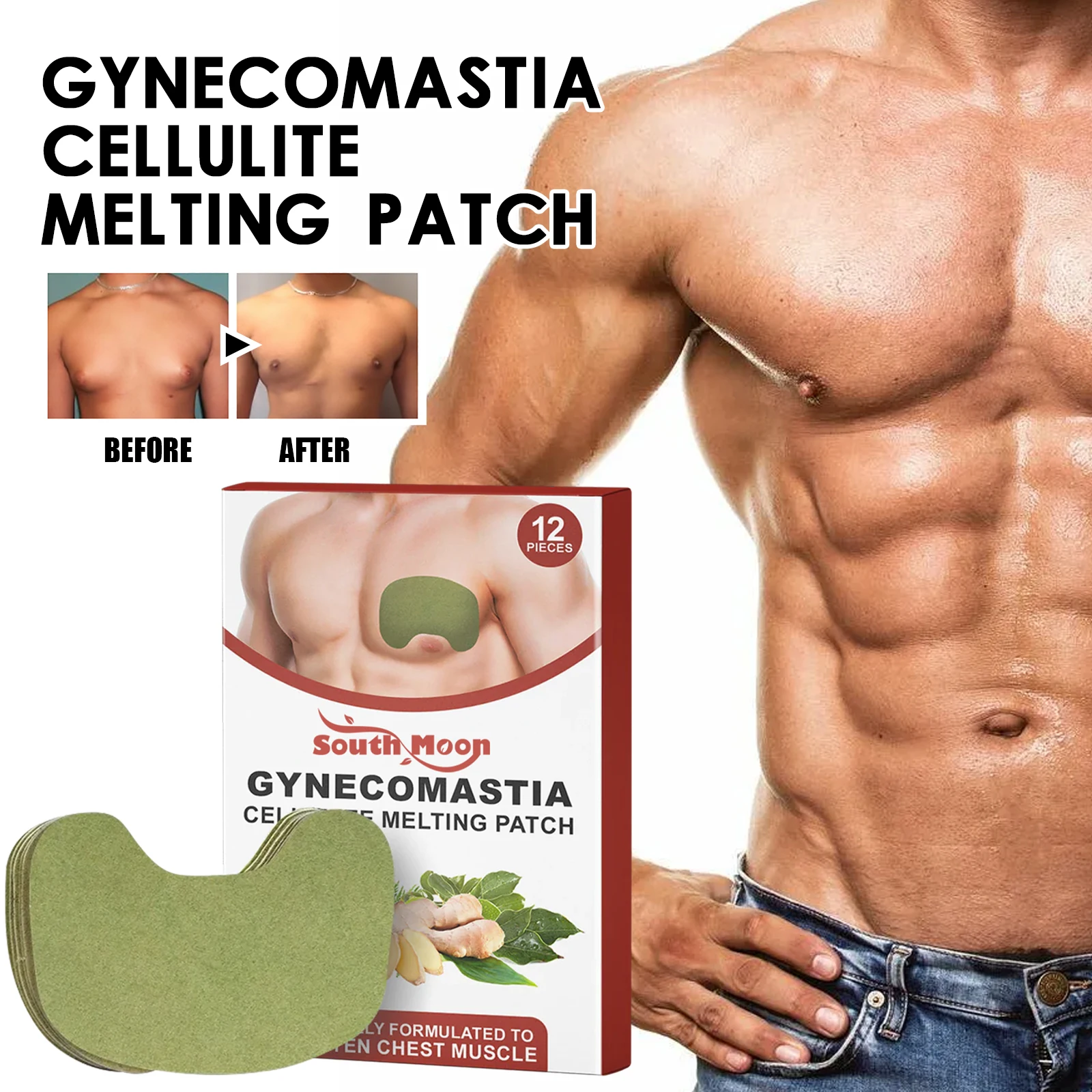 Man Breast Reduction Patch Fat Burning Shrink Chest Body Shaping Strengthen Muscle Cellulite Removal Gynecomastia Firming Patch