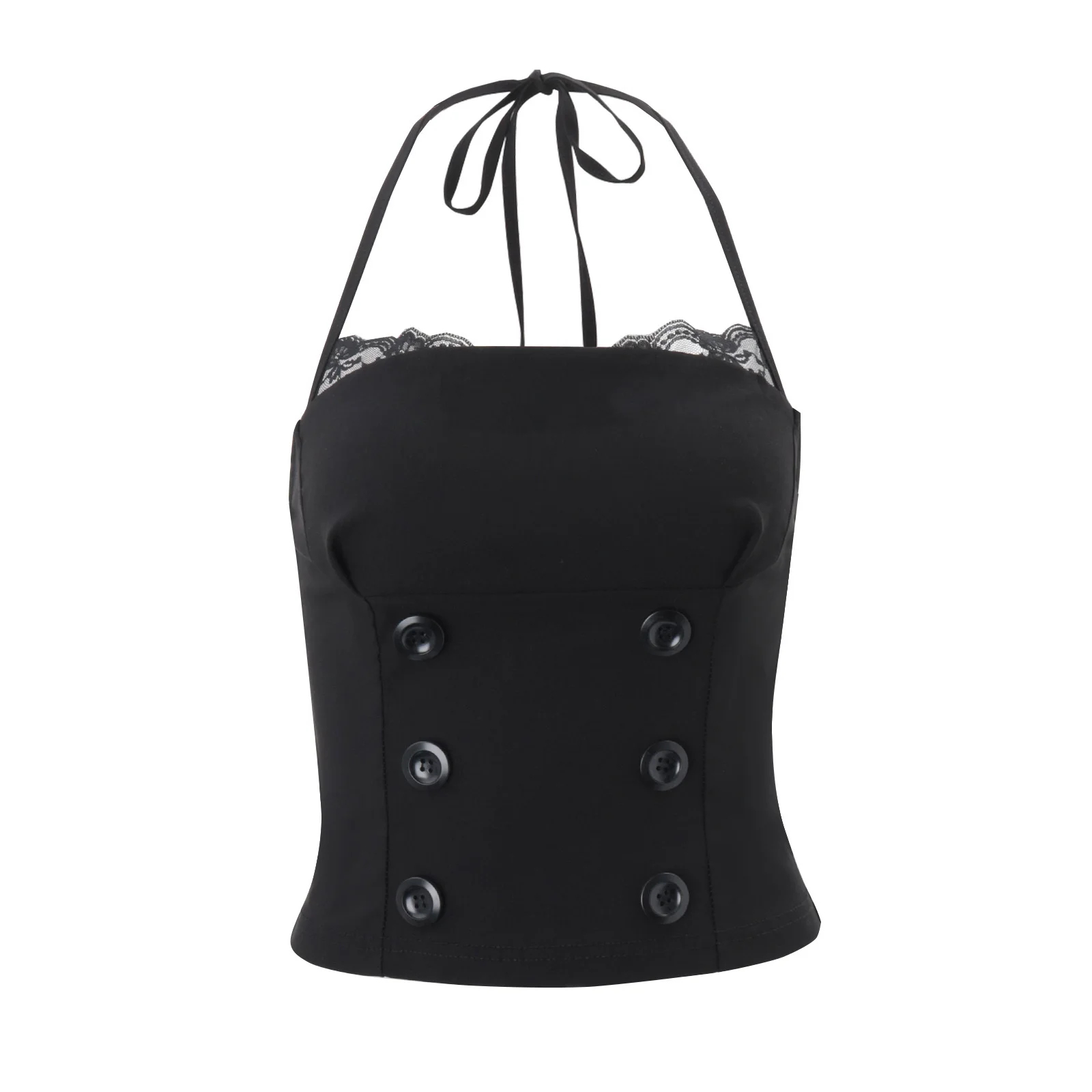 Gothic Y2K Damen Slim Fit Camisole Top Sexy Einfarbiges Spitzen-Crop-Top Grunge Punk Sommer Streetwear Lässige Hotties – Detail 2