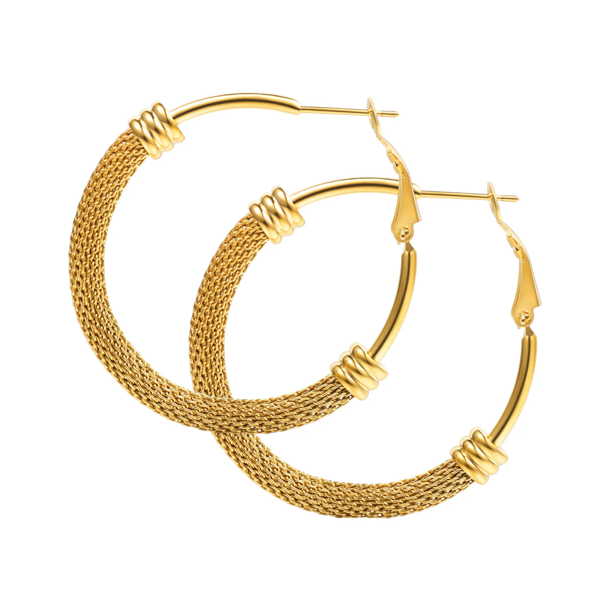 ChainsPro Hoop Earrings For Women Gold Color Black Mesh Hoops 316L Stainless Steel Earring Fashion Jewelry E036