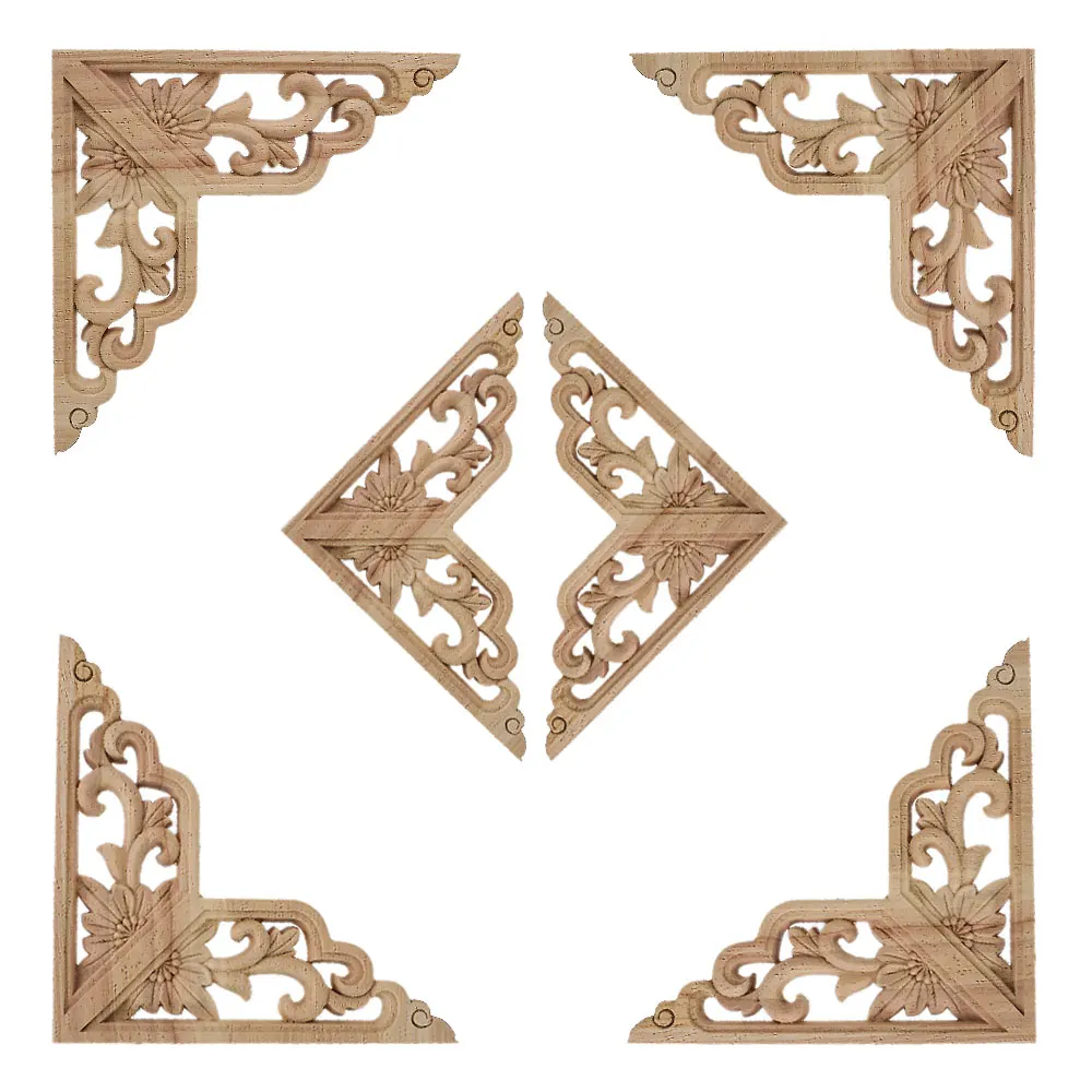 

6PCS European Wood-Carved Mouldings Decal Corner Appliques Frame Doors Walls Furniture Woodcarving Decorative Wooden Craft