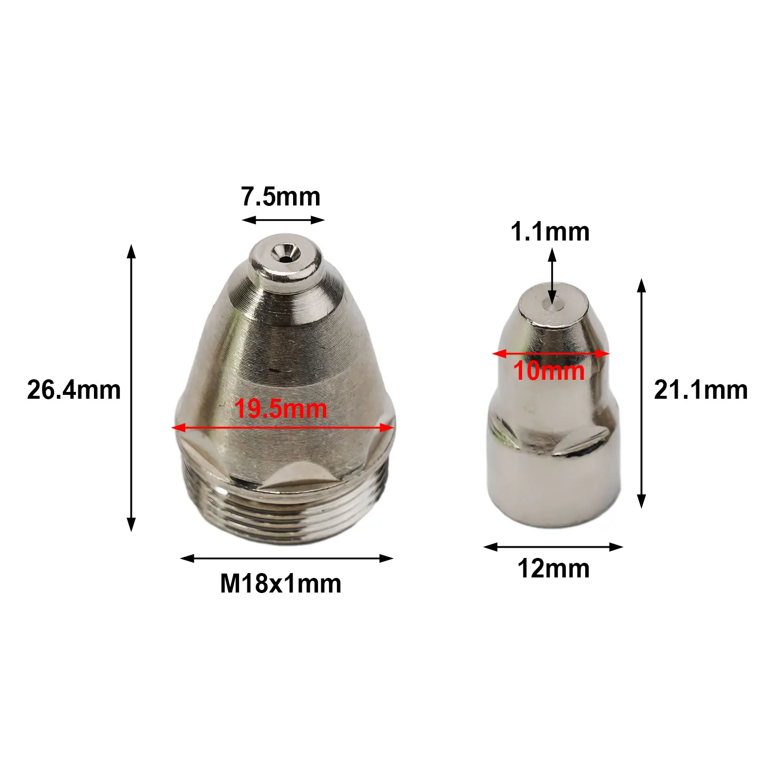 

100pcs 1.1/1.3/1.5/1.7mm P80 Plasma Electrode Tip Nozzle For CUT 70 CUT 80 CUT 100 CUT 120 Plasma Cutting Machines