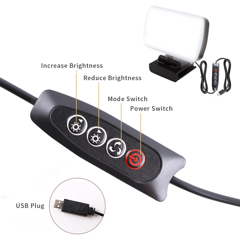 Luz LED de vídeo portátil de 6500K, luz cuadrada para ordenador portátil, cámara web, iluminación de llamada con Zoom y Clip para transmisión en vivo