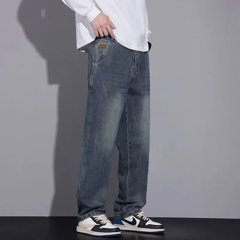 

Мужские осенне-зимние большие джинсовые джинсы для подростков, брюки для мужчин, модная уличная одежда, корейские и американские винтажные повседневные брюки