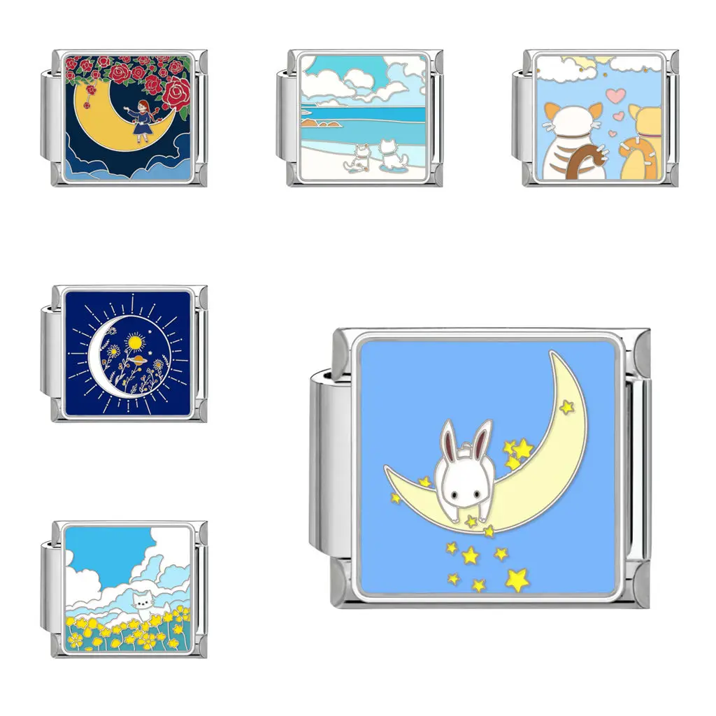 DAVINI 1pc Cute Rabbit Moon Cosmic Element Retro Module Spliced ​​Bracelet Accessories For DIY Creative Module Charm Jewelry