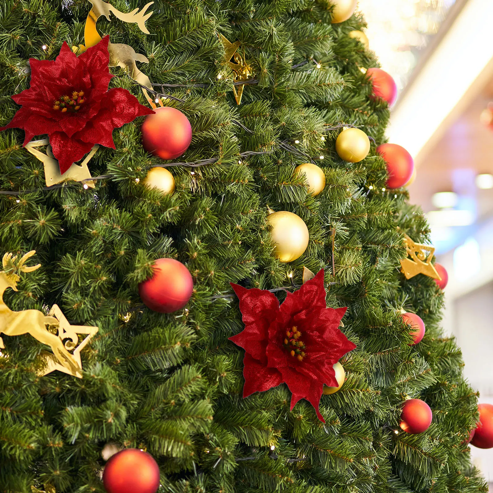 

7pcs Artificial Flower Decor Hanging Ornament For Christmas Wedding Party Diy Pe Glitter Flowers Accessories Simulation Floral