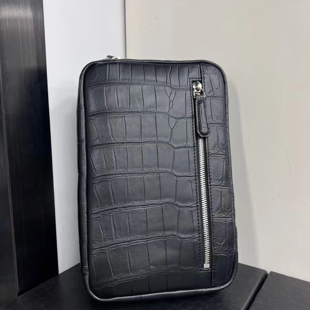 Calidad de lujo 100% cuero de cocodrilo real genuino piel del vientre hombres bolsa cruzada bandolera de piel de cocodrilo tamaño pequeño azul