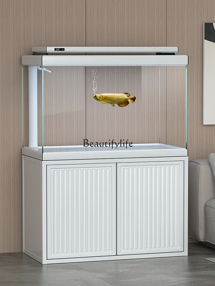 

yj9 Aluminum Alloy Fish Tank Living Room Small Household Bottom Filter Super White Glass Cylinder Modern Simple 2024 New
