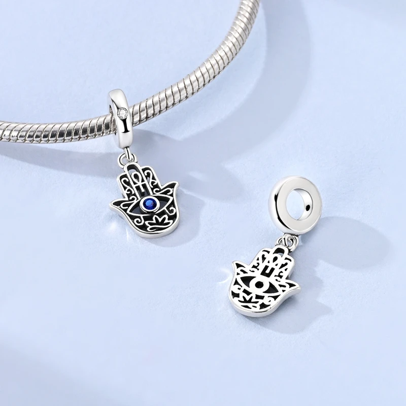 

925 Sterling Silver Classic Devil's Eye Palm Charm Pendants Fit Original Bracelet Woman DIY Birthday Jewelry Gifts