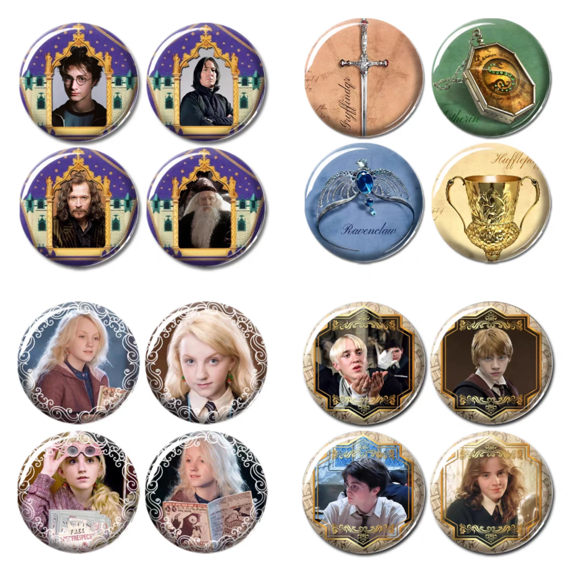 

4pcs Magic Movie Peripheral Brooch Anime Chocolate Frog Wizard Deathly Hallows Badge Accessories Fan Collection Kids Gift 58mm