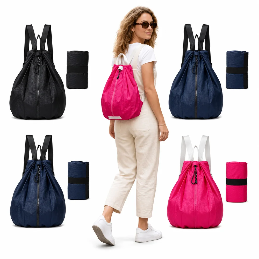 New Nylon Folding Backpack Large Capacity Waterproof Outdoor Backpack Adjustable Straps Portable Trendy Leisure Bag Camping