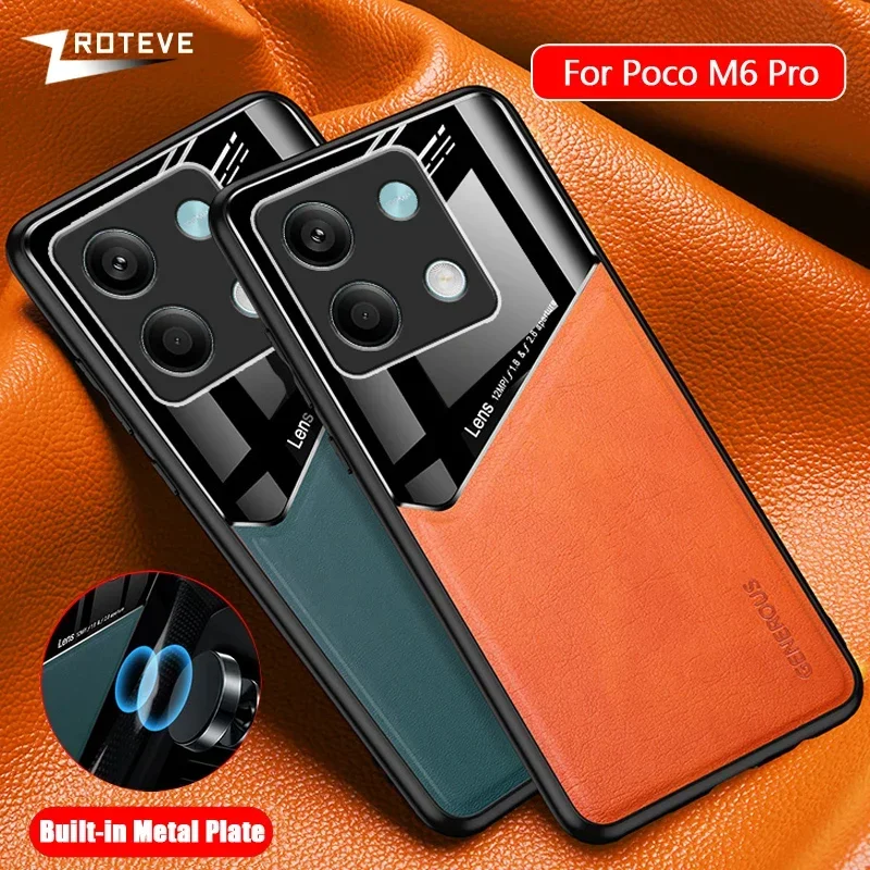 Dla PocoM6 Etui Zroteve PU Leather Car Magnetic Hard PC Cover Dla Xiaomi Poco M6 Pro Xiomi Mi Pocophone M5s M5s Etui na telefon