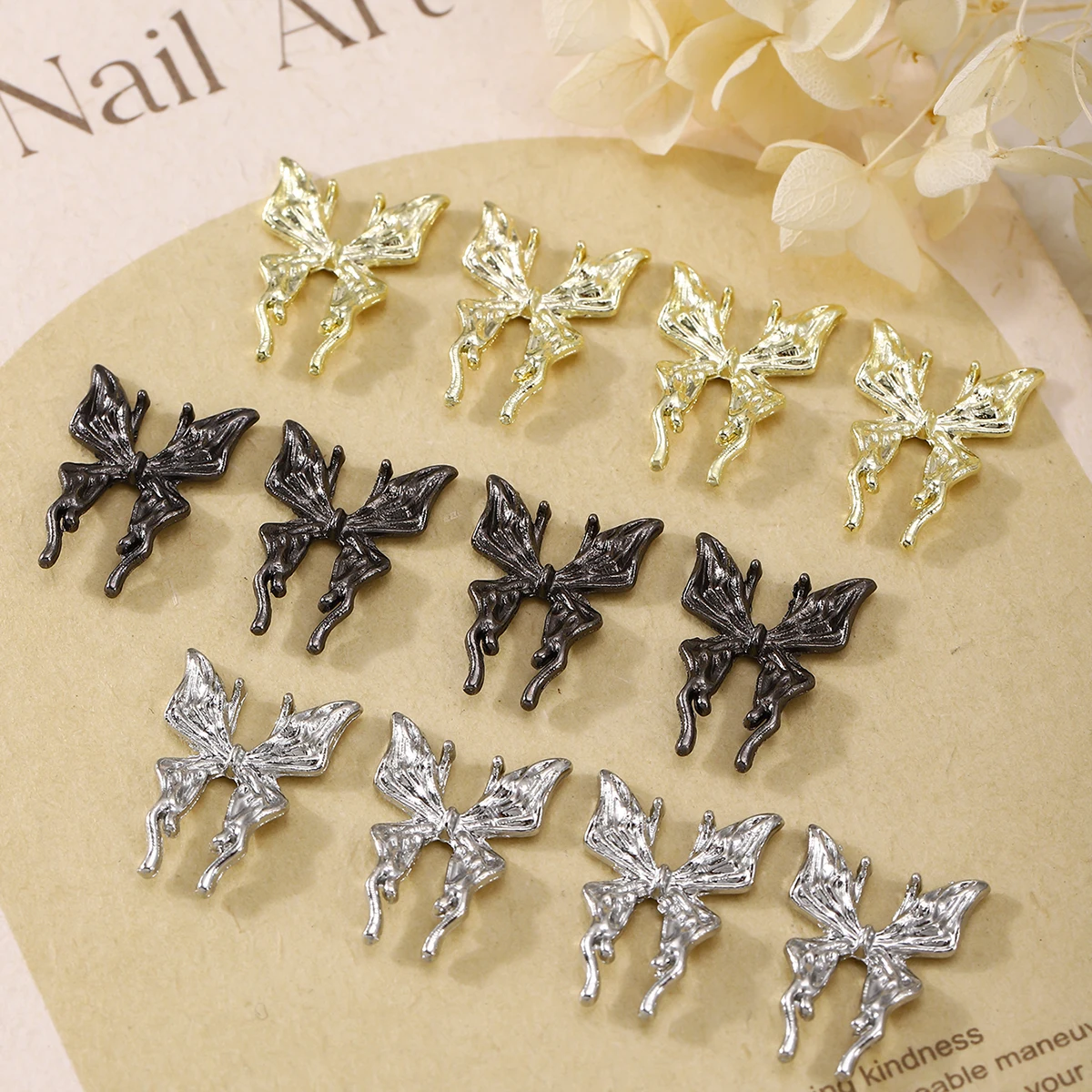 20 pcs European and American style three-dimensional liquid butterfly nail decoration, y2k metal style DIY nail decoration