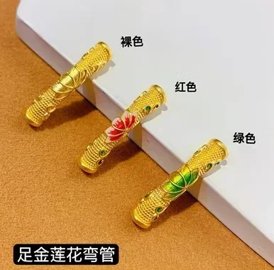 

gold24k pure pipe 999 real charms pipes jewelry accessories lotus pipe pendants