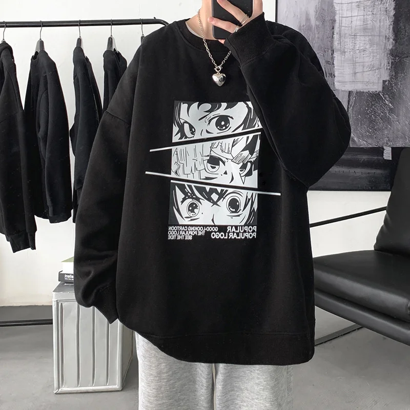 Autumn Men\'s Anime Harajuku Fashion Sweatshirt Casual Loose Long Sleeve Hoodie Male Clothing Couples streetwear Coats Tops