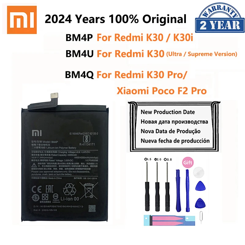 100% Original  BM4P BM4U BM4Q Phone Battery For Xiaomi Redmi K30 Pro K30Pro Supreme Version Poco F2 Pro Batteries Bateria