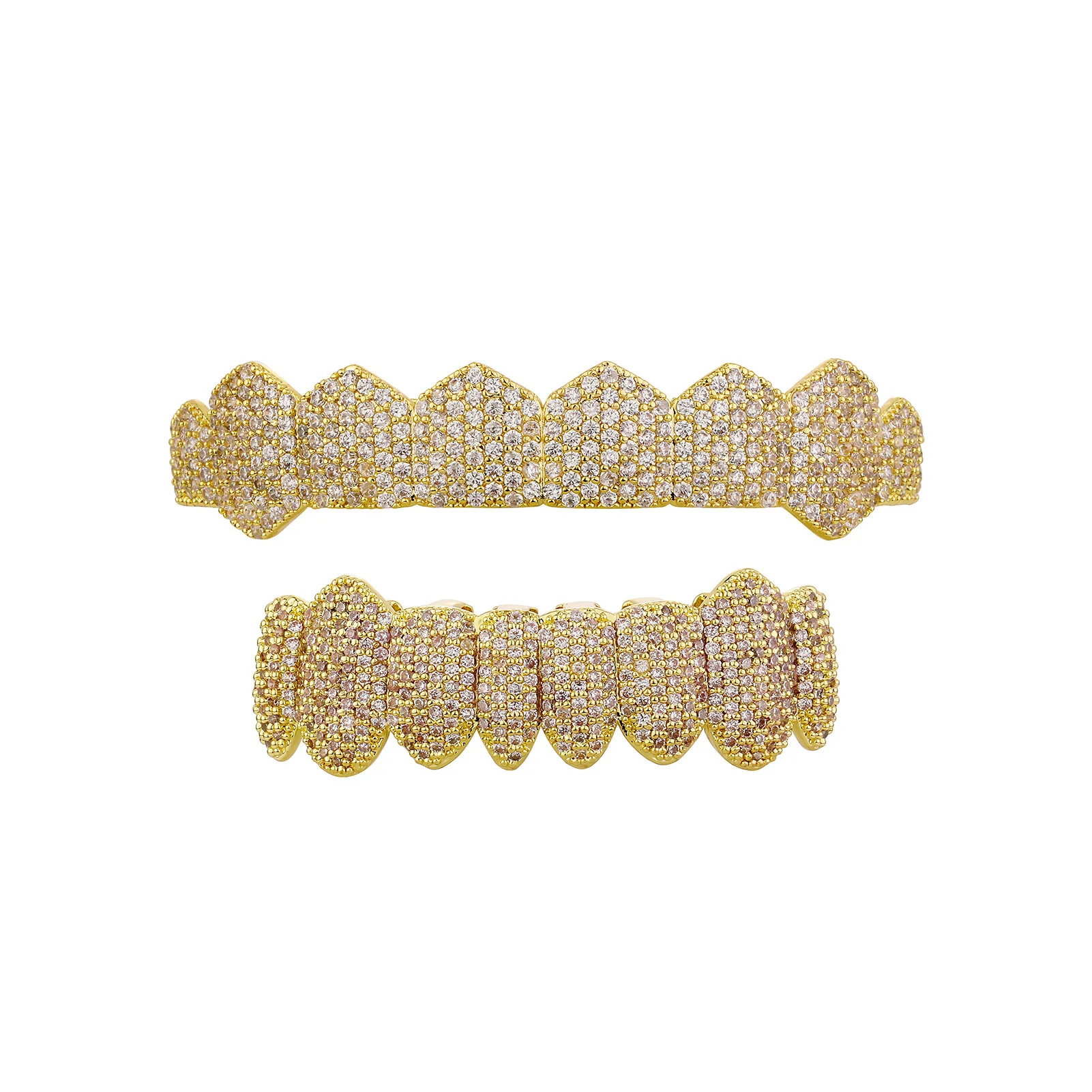 Hip Hop Grillz Teeth Set Bling CZ Diamond Tooth Cap Gold Plated Upper Bottom Grillz Mouth Jewelry Rap Style Accessories